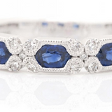 14K White Gold Wide Band Hexagon Cut Sapphire & Diamond Ring