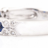 14K White Gold Wide Band Hexagon Cut Sapphire & Diamond Ring