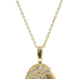 14K Yellow Gold Oval Scattered Diamond Pendant Necklace