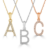 14K Gold Diamond initial pendent with 16-18” Rope Chain
