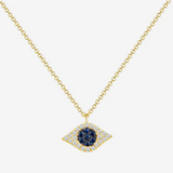 14K Gold Diamond & Sapphire Evil Eye Necklace
