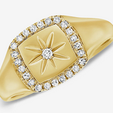 14K Gold Diamond Starburst Pinky Signet Ring