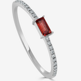 14K White Gold & Garnet Baguette Stackable Ring