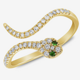 14K Yellow Gold Diamond & Tsavorite Snake Pinky Ring