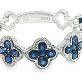 18K White Gold Round Blue Sapphire Milgrain