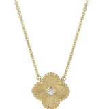 14K Yellow Gold 0.05 carat Diamond Textured Clover Necklace
