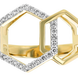 14K Yellow Gold Diamond Geometric Entwined Hexagons Ring: