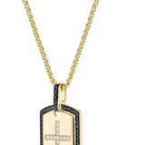 4K Yellow Gold Black and White Diamonds Dog Tag Cross Pendant