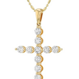 14K Yellow Gold Diamond Shared Prong Cross Pendant