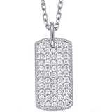 14K White Gold Pavé Diamond Dog Tag Pendant Necklace