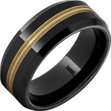 8mm Black Ceramic Wedding Band with Gold Milgrain Inlay