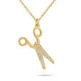 14K Yellow Gold Pave Diamond Scissors Necklaces