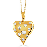 18K Yellow Gold Diamond Pouf Heart Necklace