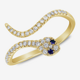 14K Yellow Gold Diamond & Sapphire Snake Pinky Ring