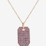 14K GOLD PINK SAPPHIRE PAVE DOG TAG CHARM NECKLACE