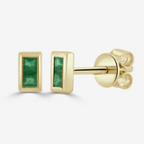 14K Yellow Gold Tiny Green Emerald Baguette Stud Earrings