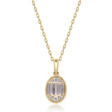 14K Yellow Gold Oval Baguette & Round Diamond Pendant