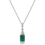 14K White Gold Emerald & Diamond Baguette Pendant Necklace