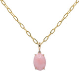 14K Yellow Gold Pink Opal & Diamond Pendant Necklace