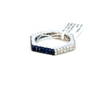 18K White Gold Diamond & Blue Sapphire Eternity Ring – Square-Edge Design