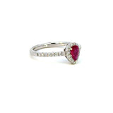 14K White Gold Ruby & Diamond Halo Ring