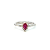 14K White Gold Ruby & Diamond Halo Ring
