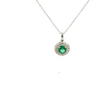 14k White Gold Emerald & Diamond Halo Pendant