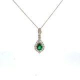 14K White Gold Pear Emerald Diamond Necklace