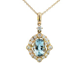 14K Yellow Gold Aquamarine & Diamond Oval Halo Pendant