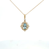 14K Yellow Gold Aquamarine & Diamond Oval Halo Pendant