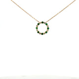 14K Yellow Gold Emerald & Diamond Circle Pendant
