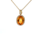 14K Yellow Gold Citrine & Diamond Pendant Necklace