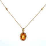 14K Yellow Gold Citrine & Diamond Pendant Necklace