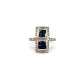 14K White Gold Sapphire & Diamond Double Square Ring