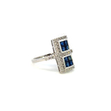 14K White Gold Sapphire & Diamond Double Square Ring