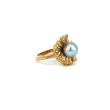 14K Yellow Gold Grey Pearl Cluster Ring