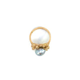 14K Yellow Gold Grey Pearl Cluster Ring