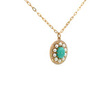 14K Yellow Gold Turquoise, Pearl & Diamond Halo Pendant Necklace