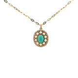 14K Yellow Gold Turquoise, Pearl & Diamond Halo Pendant Necklace