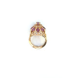 Vintage 14K Yellow Gold Pink Stone & Diamond Ring