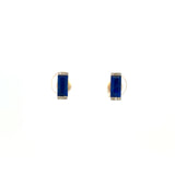 14K Yellow Gold Lapis & Diamond Bar Stud Earrings
