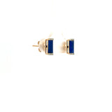 14K Yellow Gold Lapis & Diamond Bar Stud Earrings