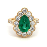 14k Yellow Gold  Pear Emerald & Diamond Halo Ring
