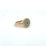 14K Yellow Gold Turquoise & Sapphire Mosaic Ring