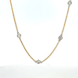 14K Yellow Gold Diamond Station Necklace with White Gold Bezels