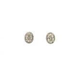 14K White Gold Oval Diamond Halo Stud Earrings