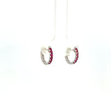 14K White Gold Ruby & Diamond Reversible Huggie Hoop Earrings