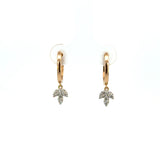 14K Yellow Gold Diamond Flower Charm Huggie Earrings