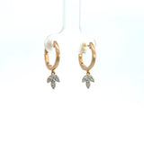 14K Yellow Gold Diamond Flower Charm Huggie Earrings