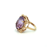 14K Yellow Gold Vintage Oval Amethyst Statement Ring